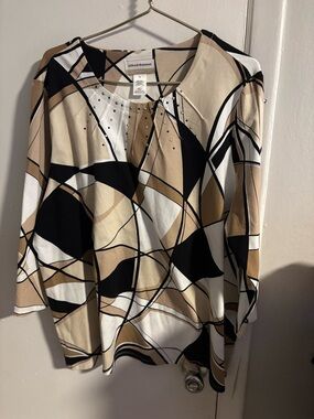 Alfred Dunner Womens 1X Abstract Print Blouse Stretch Career Top Neutral
(918)